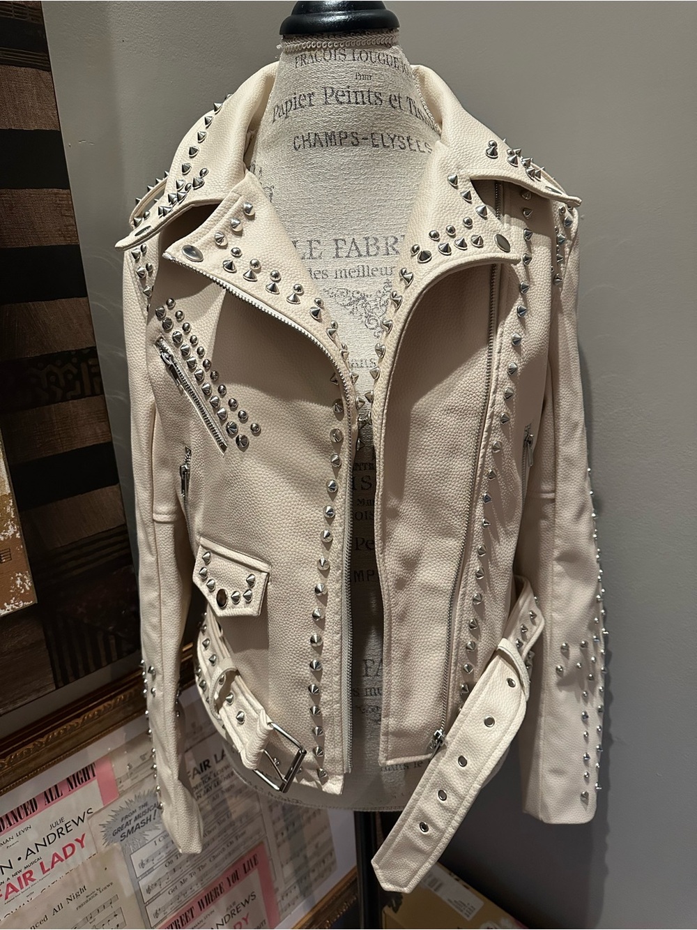 Azalea Wang Studded Cream Leather Moto Jacket — NWOT - Picture 7 of 14